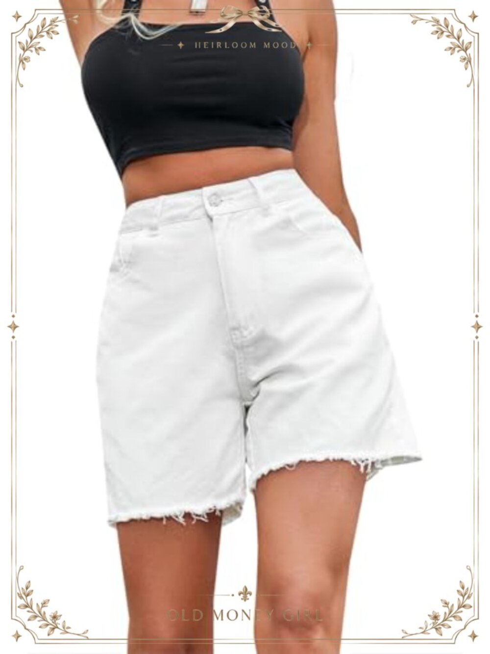 Straight Leg Raw Hem Stretch Denim Shorts High Waist Casual Summer Jean Shorts